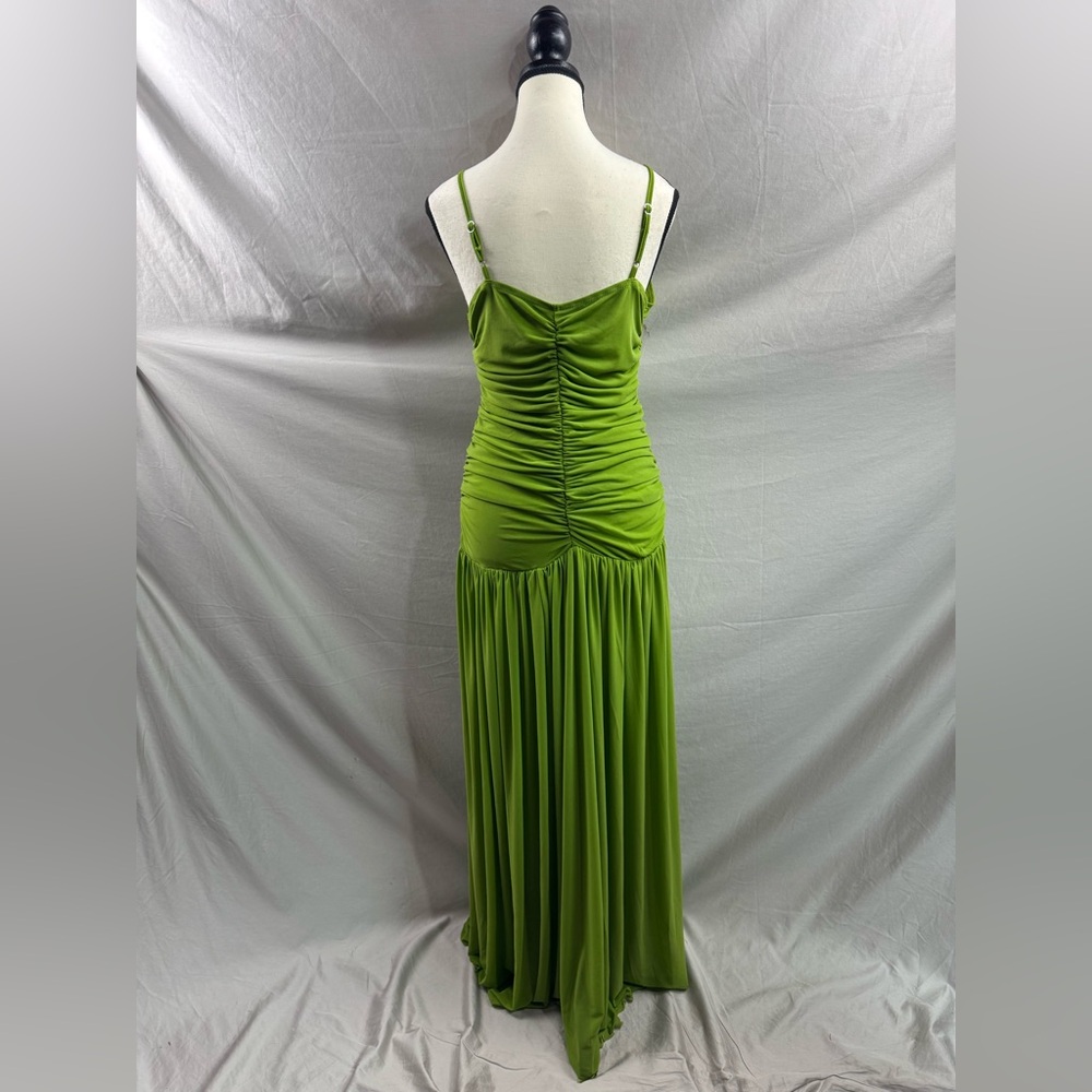 2 LEFT 🔥 Ruched Front Plunge Maxi Dress Green - Picture 11 of 11